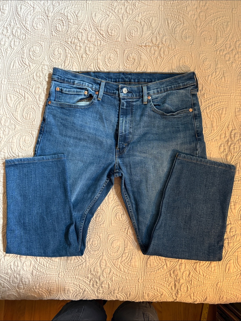 Levi's Men's Straight Jeans in Distressed Blue Denim